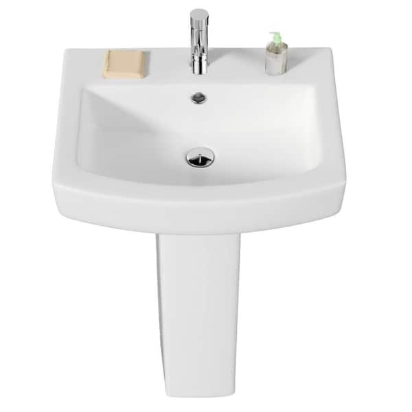 Kuomih 22 in. W x 17.5 in. D Rectangular Pedestal Bathroom Sink Combo White Vitreous China with Single Faucet Hole and Overflow