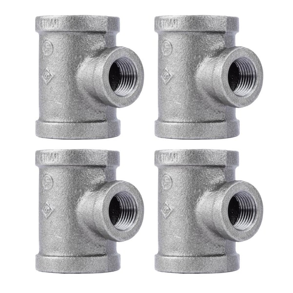 PIPE DECOR 1 in. x 1 in. x 1/2 in. Black Iron FPT x FPT x FPT Reducing Tee Fitting (4-Pack)