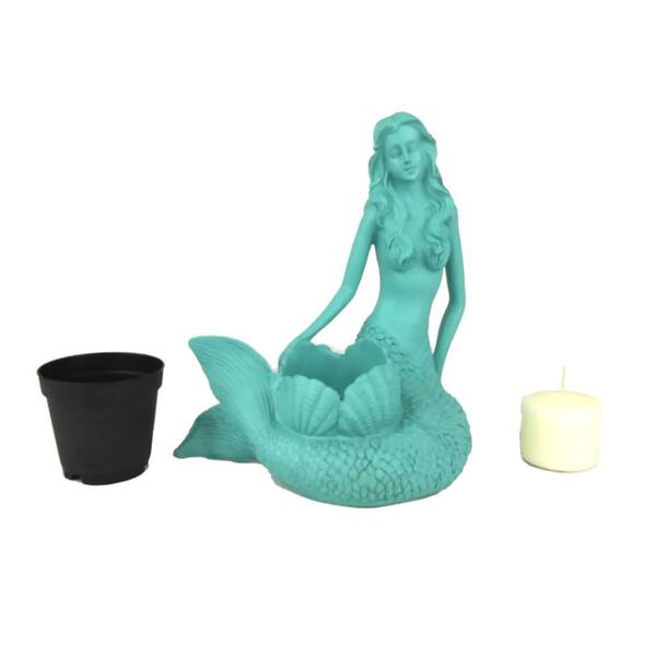 Unbranded Mermaid 6.5 in. Planter Statue Figurine in Turquoise