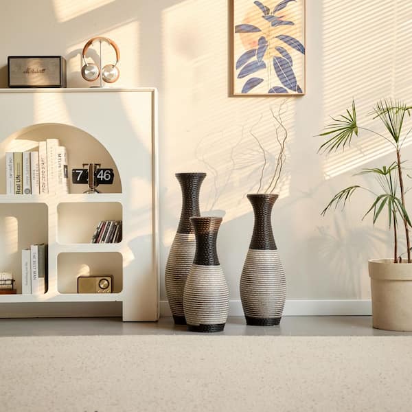 Unbranded 28 in. Black White Metal Cylinder Floor Decorative Vase 3-PC Artificial Vine Vase Home Decor High Quality Flower Stand