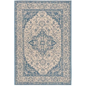 Beach House Cream/Blue 5 ft. x 8 ft. Oriental Indoor/Outdoor Patio  Area Rug