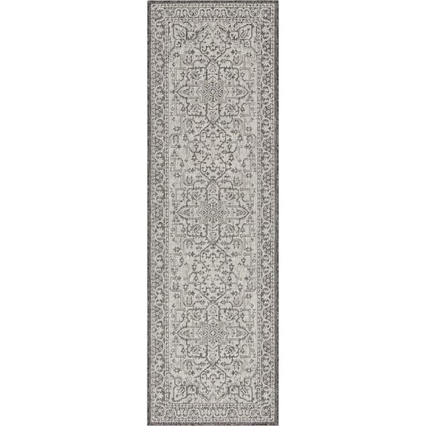 Lia Celesine Persian Oriental Medallion Black 2 ft. 3 in. x 7 ft. 3 in. Runner Indoor/Outdoor Area Rug