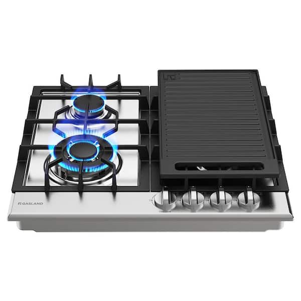 24 In Recessed Gas Cooktop 4 Burners in Stainless Steel with Griddle