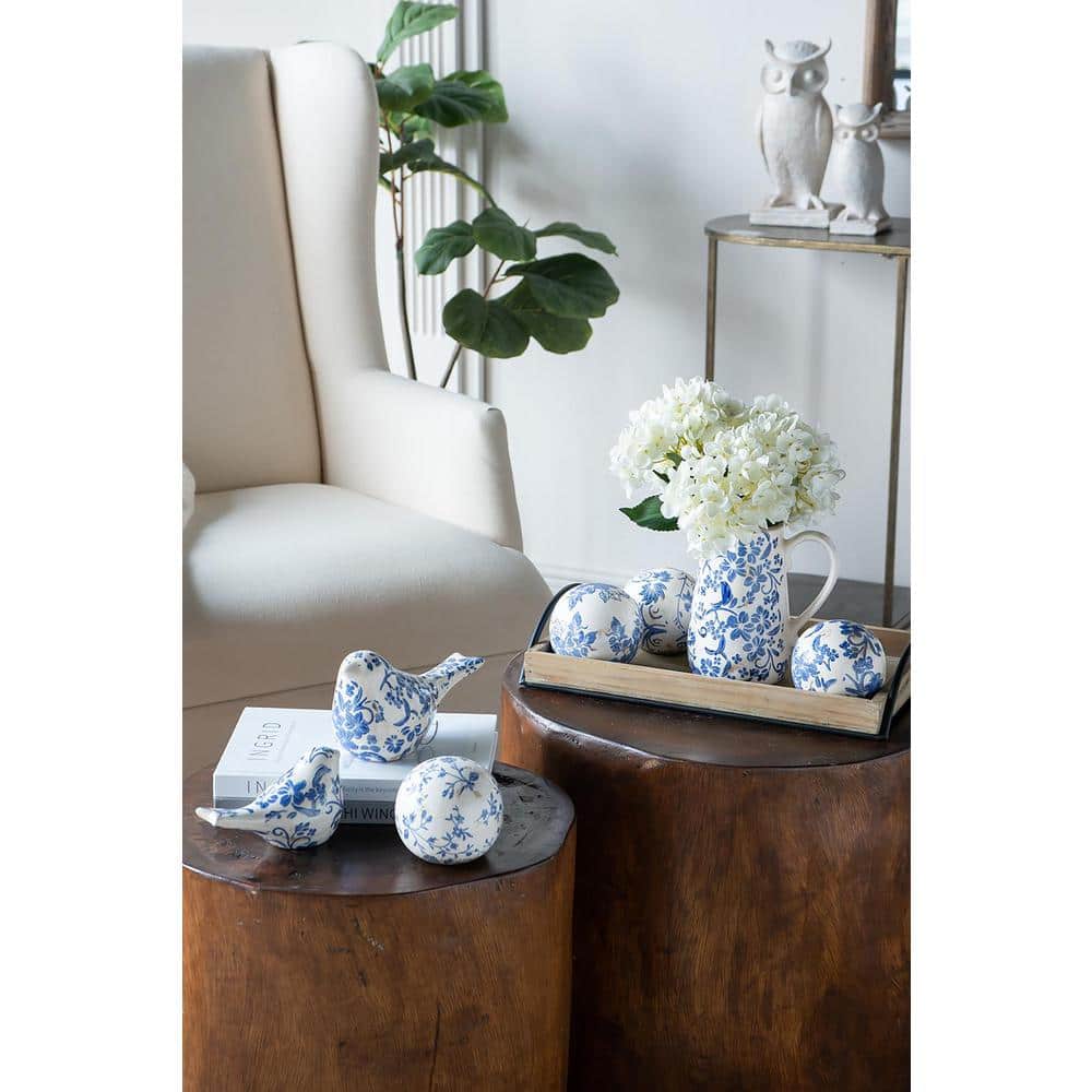 Blue and White Floral Ceramic Decorative Balls Set of 4