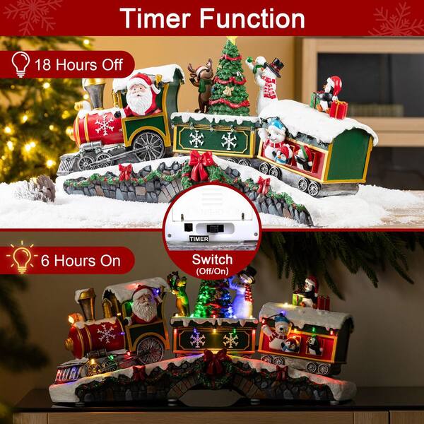 Glitzhome 10.25 in. Lighted Santa Train Resin Christmas Village