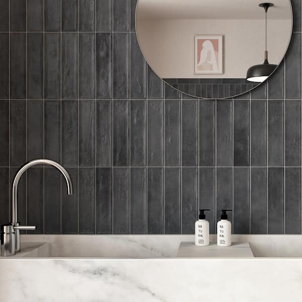 Tavira Noir Black 2.95 in. X 11.81 in. Satin Ceramic Subway Wall Tile (6.35 sq. ft. /Case)