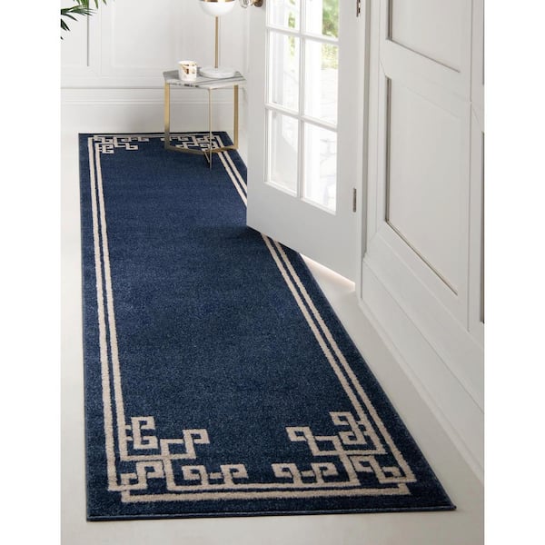 Athens Geometric Navy Blue 2' 7 x 10' 0 Runner Rug