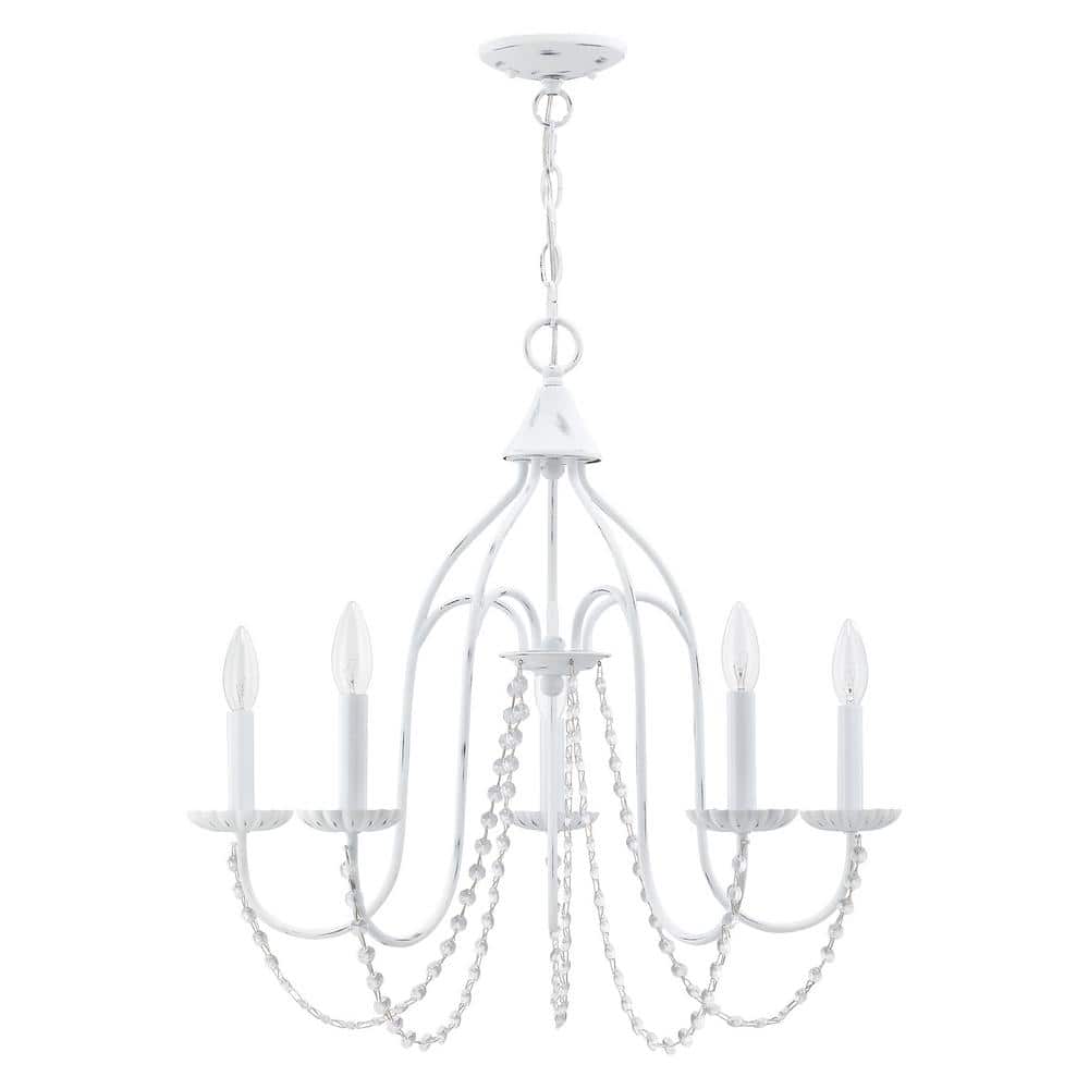 Elegant Antique White 5-Light Crystal Chandelier