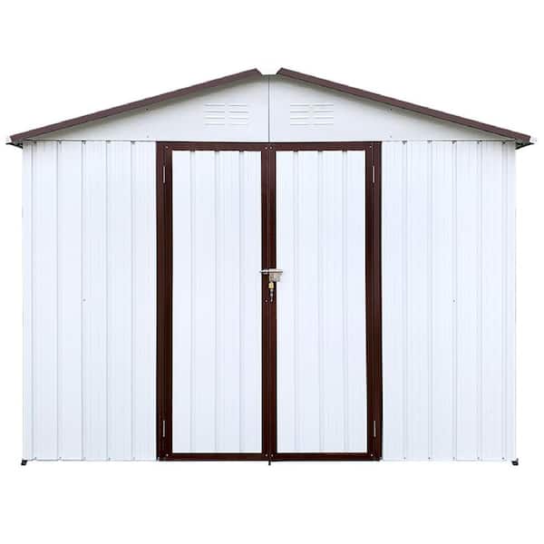 Unbranded 12 ft. W x 10 ft. D Metal Garden Sheds for Outdoor Storage with Double Door in Coffee and White (120 sq. ft.)