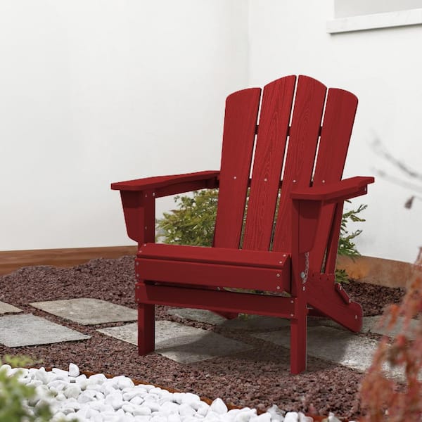 JEAREY Classic Red Folding Plastic Adirondack Chair