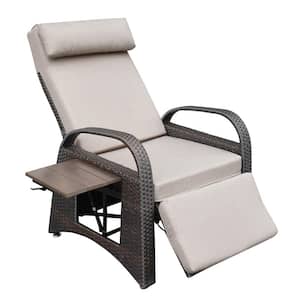40.2 in. H PE Wicker Outdoor Recliner Adjustable Chair Removable Soft with Beige Cushions Modern Armchair and Ergonomic