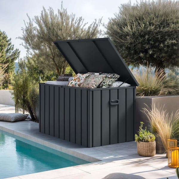 Outdoor Deck Box 160 Gallon Waterproof Lockable Storage Box Container with Lid Deck Box, Gray
