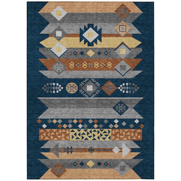 Chantille Machine Washable Indoor/Outdoor Abstract ACN2499 Navy 9 ft. x 12 ft. Area Rug