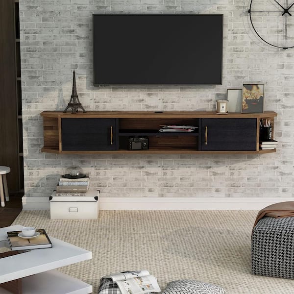 Furniture of America Malinda 71 in. Black TV Stand with 2 Cabinets Fits TV's up to 80 in. with Storage