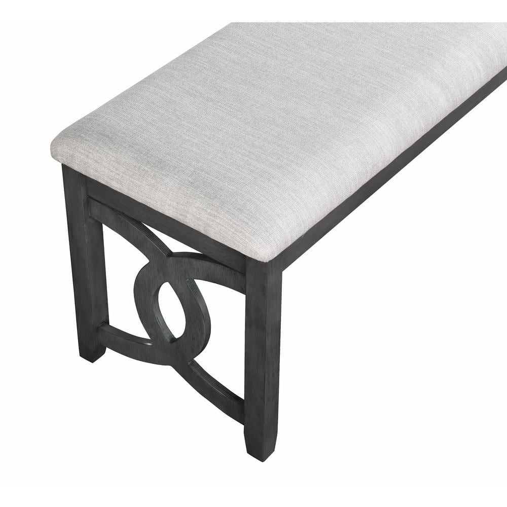Close-up angled view of the Gia Gray Bedroom Bench showing the seat and decorative leg.