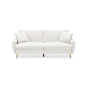 74.41 in. White Teddy Velvet Twin Size Separate Adjustable Sofa Bed with Storage Function