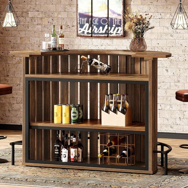 Kearsten 4-Tier Rustic Brown Bar Table, Arc-Shaped Mini Home Bar Tale