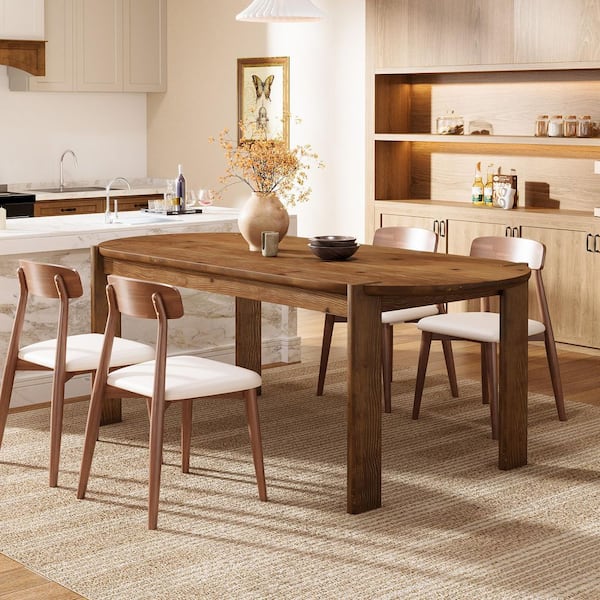 BYBLIGHT Roessler Vintage Brown Solid Wood 62.99 in. 4 Legs Dining