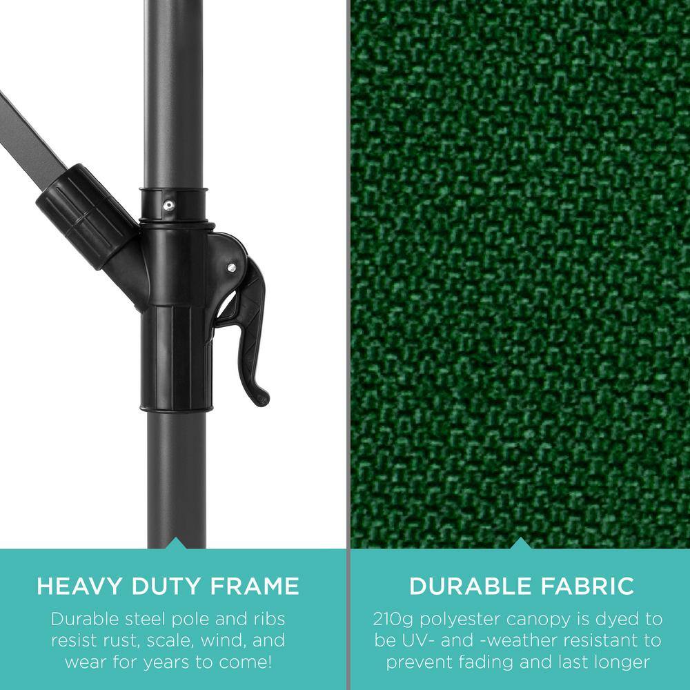 10ft Green Polyester Cantilever Patio Umbrella with Adjustable Tilt