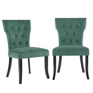 Melonie Turquoise Blue Velvet-Like Fabric Tufted Dining Side Chairs (Set of 2)