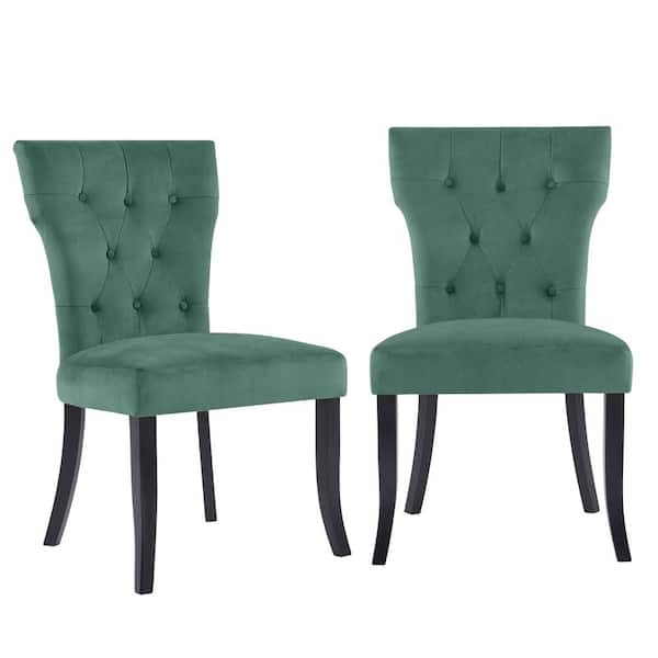 Handy Living Melonie Turquoise Blue Velvet-Like Fabric Tufted Dining Side Chairs (Set of 2)