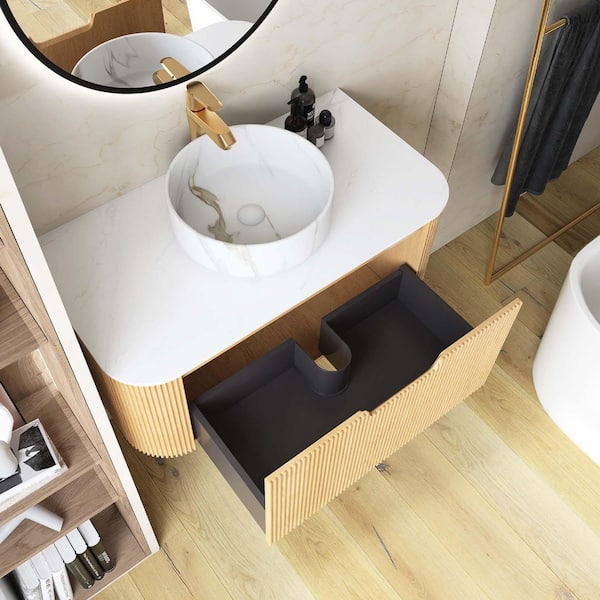 おゆ　36サイズ Yingze 36 in. Wall Mounted Single Sink Natural Bath Vanity with