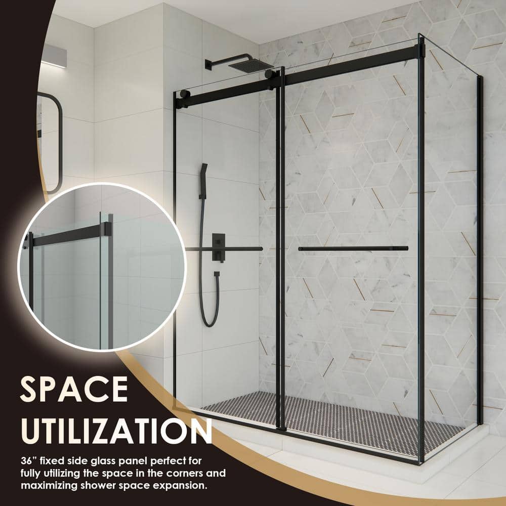 Belizzi 60" Matte Black Frameless Sliding Shower Enclosure