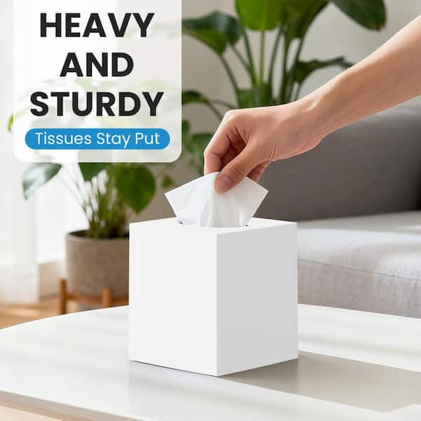 Numhew 2-Pack Square Acrylic Tissue Box Cover in White, Decorative