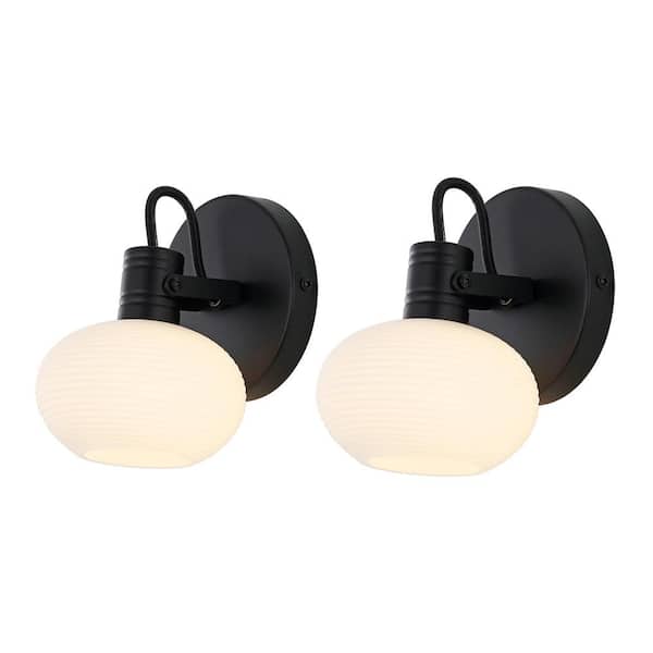 WINGBO 4.7 in. 1-Light Black and White Bathroom Vanity Light Fixture with Glass Shade (Set of 2)