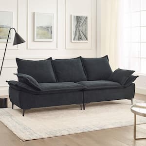 88.5 in. Modern Sailboat Sofa Black Dutch Velvet 3-Seats Sofa Couch with 2-Pillows and Metal Legs for Apartment