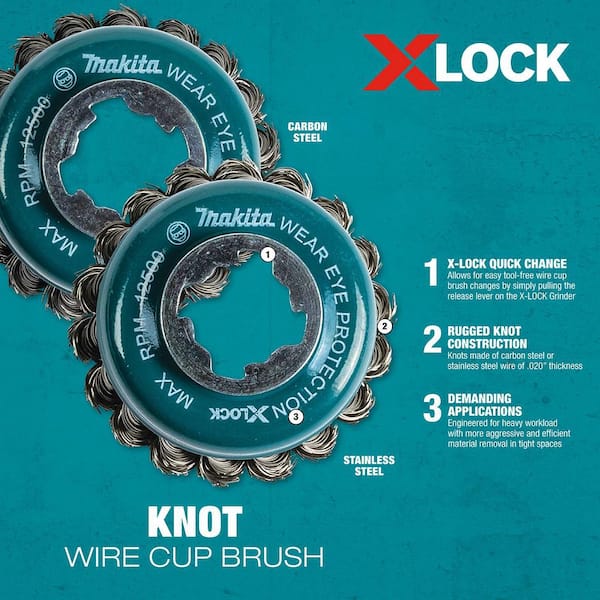 Makita X-Lock Quick Change System 3-1/8 in. Carbon Steel Knot Wire Cup  Brush D-72621 - The Home Depot