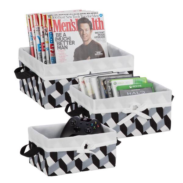 Honey-Can-Do 10 W x 5 H + 11.5 W x 5.5 in. H + 13 in. W x 6 in. H Black, Gray, White Nestable PP Weave Baskets with Liners (Set of 3)
