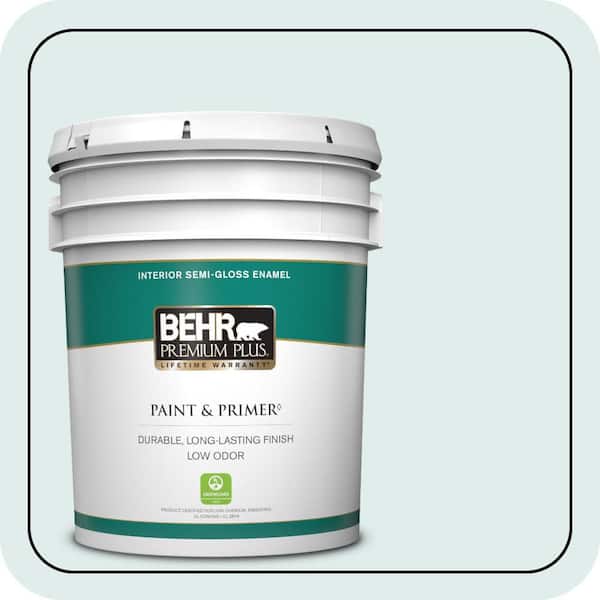 BEHR PREMIUM PLUS 5 gal. #500E-1 Cumulus Semi-Gloss Enamel Low Odor Interior Paint & Primer