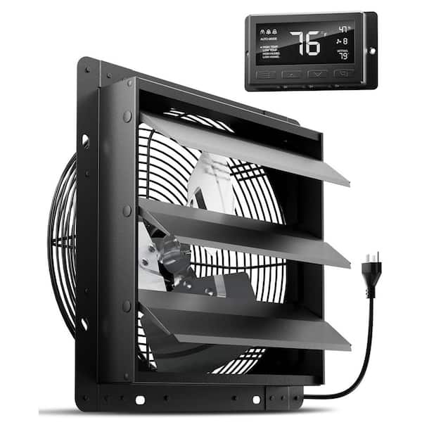 12 Inch Attic Fan with Thermostat, 971 CFM Shutter Exhaust Fan, Wall Mounted Greenhouse Fan with EC Motor, Black