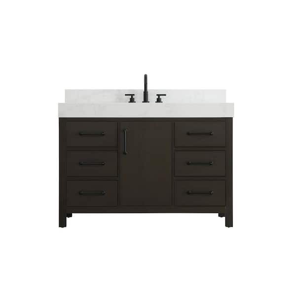 48 in. Single Sink Mocha Brown Bath Vanity with White Engineered Marble Top and Backsplash