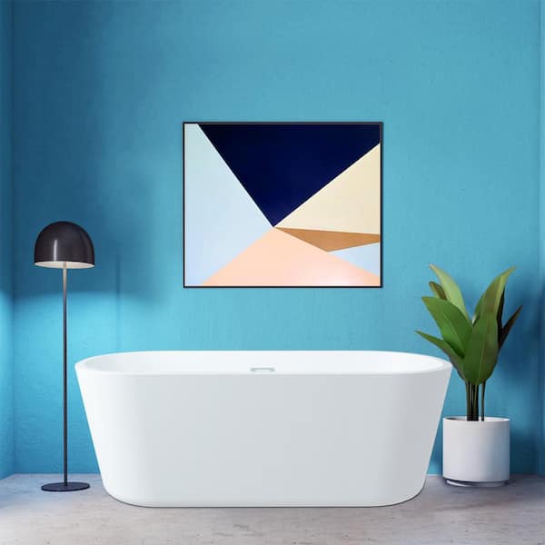 INSTER 63 in. Acrylic Oval Freestanding Flatbottom Non-Whirlpool Double Slipper Soaking Bathtub in White