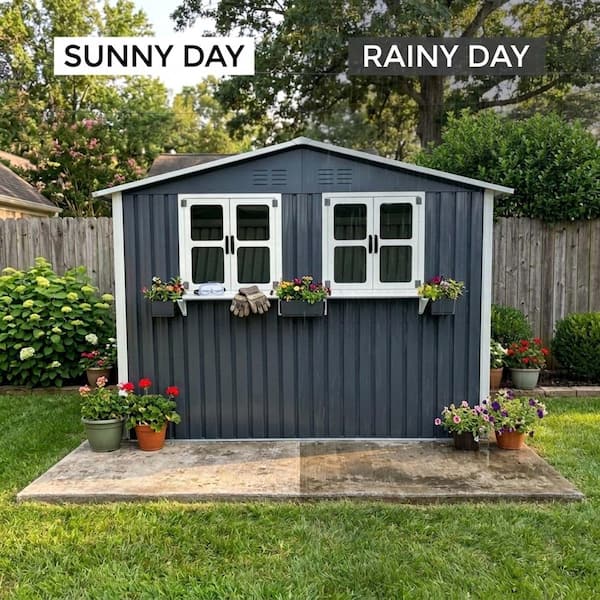 9 ft. W x 6 ft. D Outdoor Metal Storage Shed with Window & Flower