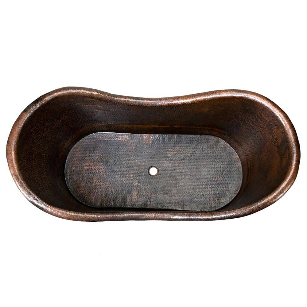 67" Oil Rubbed Bronze Hammered Copper Double Slipper Bathtub