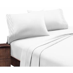 Home Sweet Home Extra Soft Deep Pocket Embroidered Luxury Bed Sheet Set - California King, White