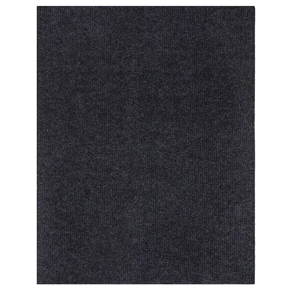 Lifesaver Scrape Rib Non-Slip Custom Cut Long Area Rug, 5 ft. x 6 ft. 11 in. Black Polyester Garage Flooring