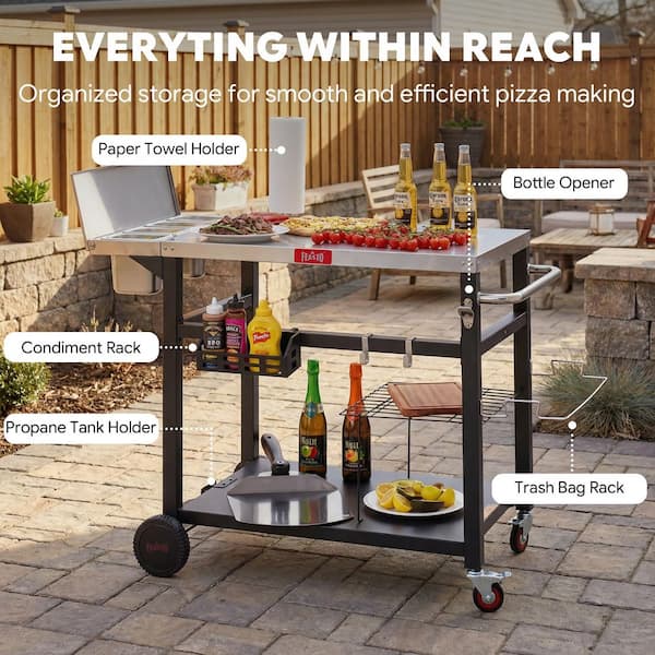 FEASTO 33 in. Outdoor Pizza Oven Grill Cart, Stainless Steel Prep