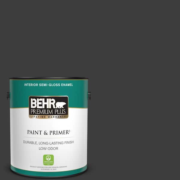 BEHR PREMIUM PLUS 1 gal. #PPF-59 Raven Black Semi-Gloss Enamel Low Odor Interior Paint & Primer