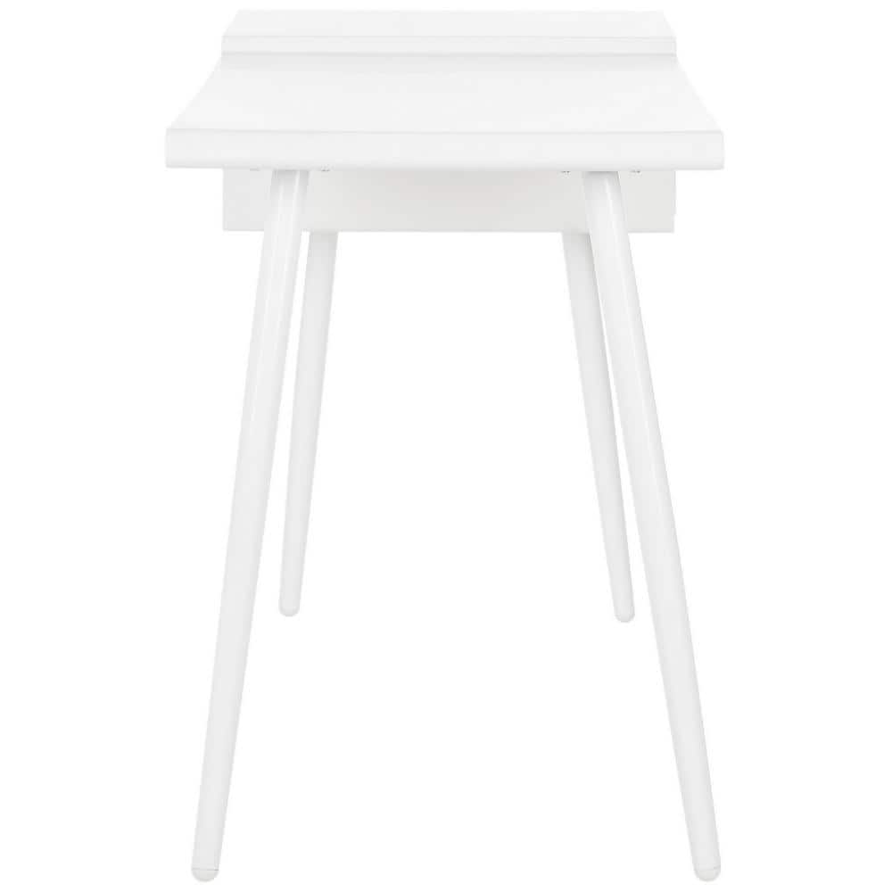 White Wood Mid-Century Modern Writing Desk with Drawers