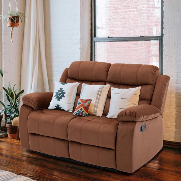 Chizzyseat 56.3 in. Wide Pillow Top Arm Microfiber Rectangle Reclining and Storage Sofa in Brown