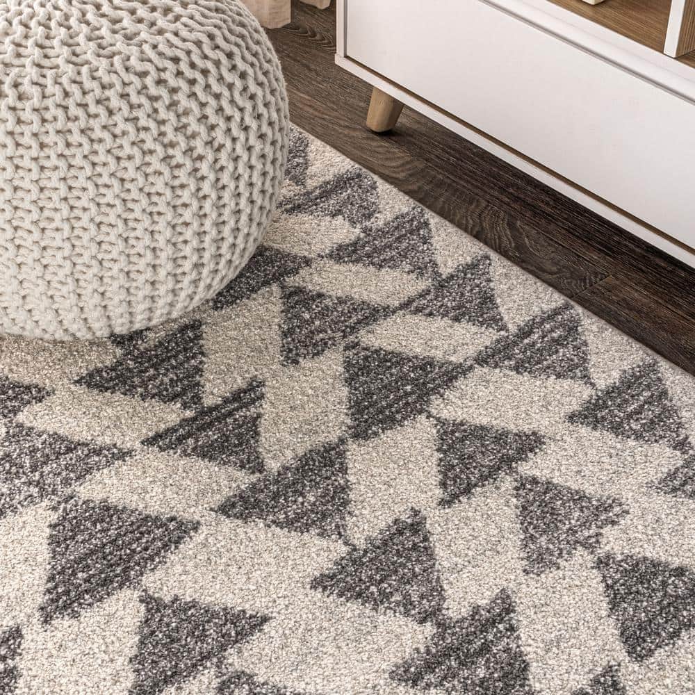 Aisha Cream and Gray Geometric Square Area Rug