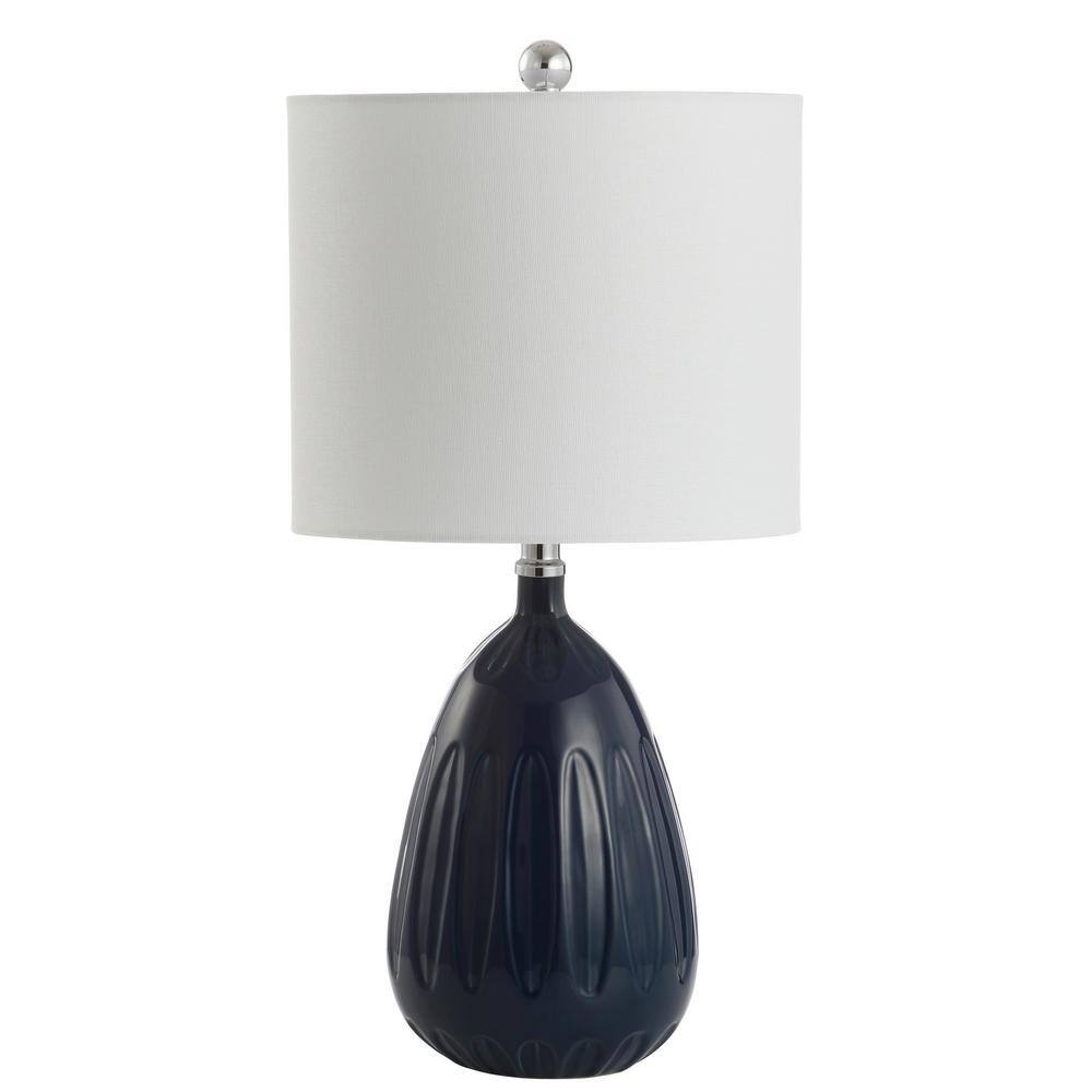 Navy Geometric Pattern 20" Table Lamp with Off-White Shade
