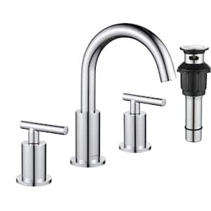 8 in. Widespread 2-Handle 3-Hole Bathroom Faucet Bathroom Sink Faucet with Metal Drain and Supply Hose in Chrome
