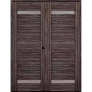 Imma 64 in. x 80 in. Left Hand Active 2-Lite Frosted Glass Gray Oak Finished Wood Composite Double Prehung French Door