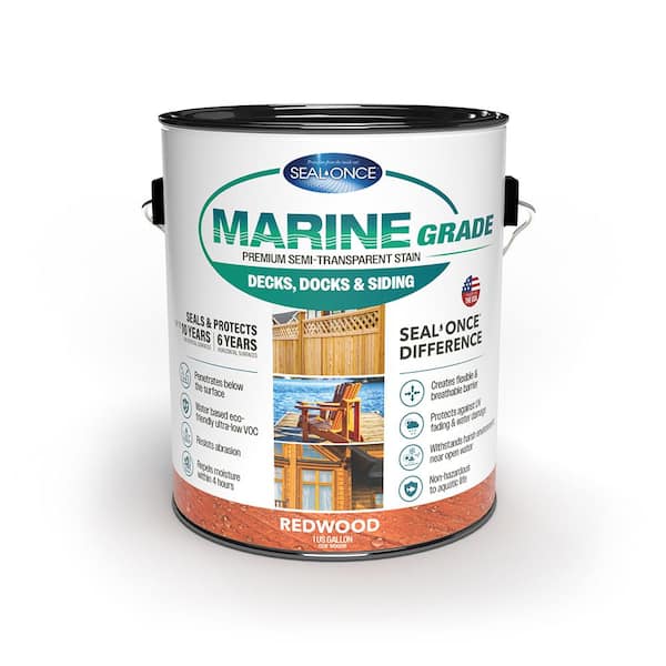 SEAL-ONCE MARINE GRADE 1 gal. Redwood Premium Semi-Transparent Penetrating Water-Based Exterior Wood Stain
