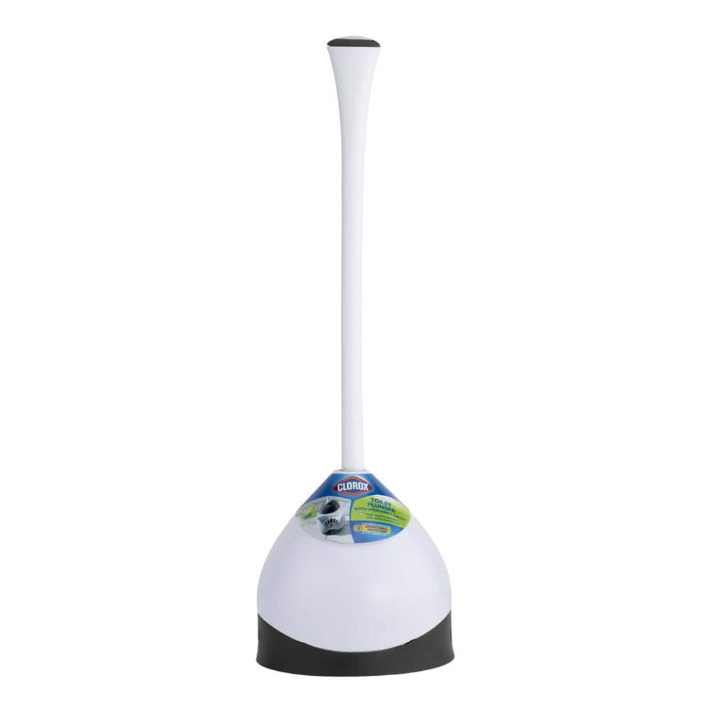 White Ergonomic Toilet Plunger with Hideaway Caddy